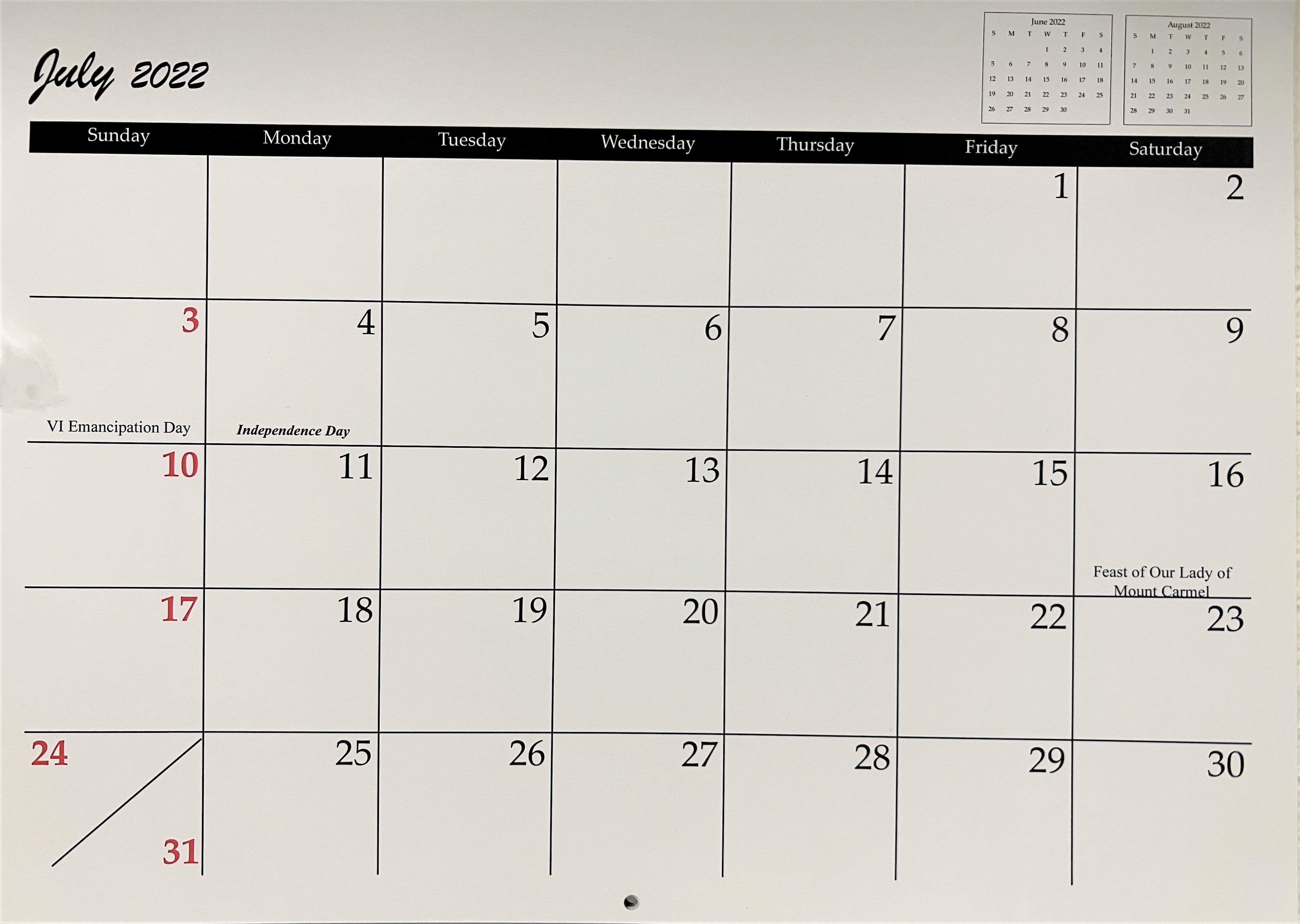 July 2022 calendar